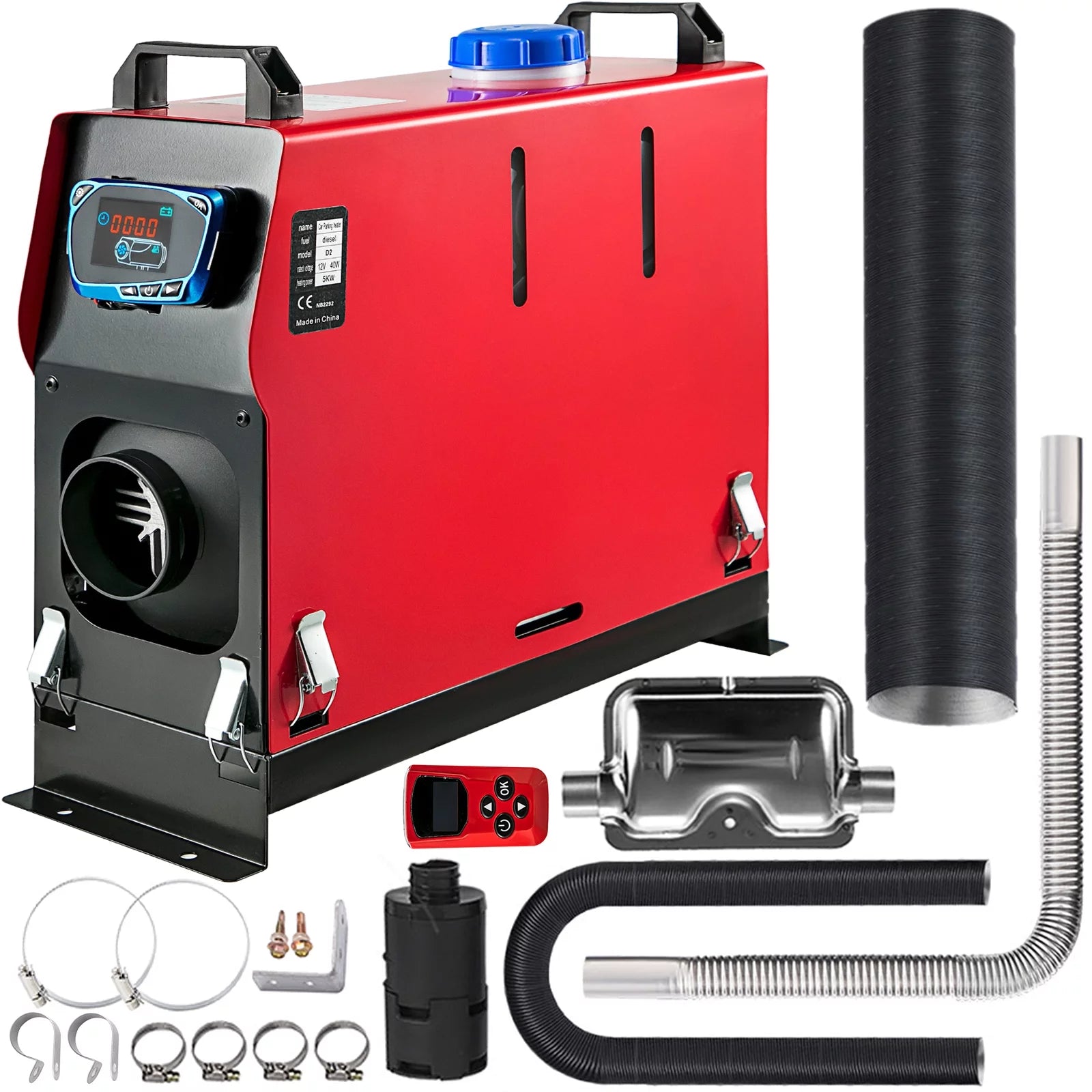 VEVOR Diesel Air Heater 5KW All in One 1 Air Outlet Diesel Heater 12V Wireless Control Parking Heater Silencer with Blue LCD Switch for RV Trucks Bus and Trailer