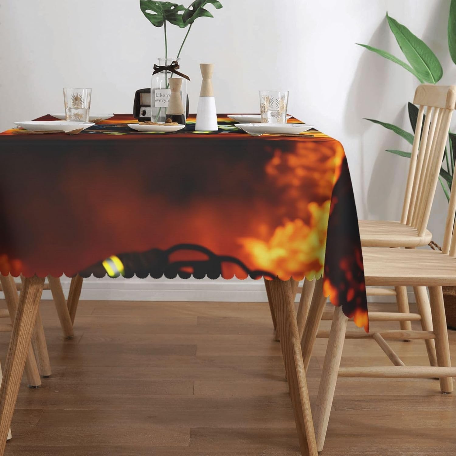 Flame Print Square Tablecloth for Coffee Table Outdoor Decor R13385