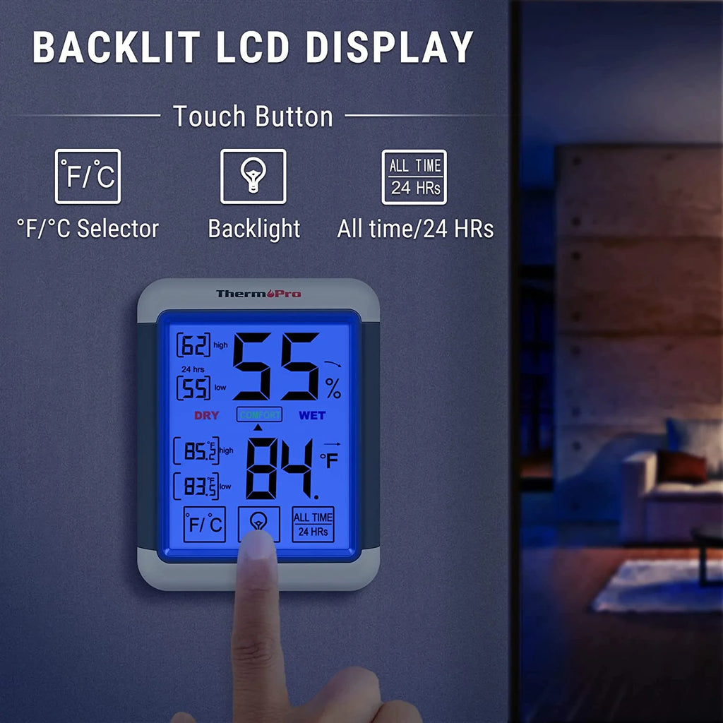 Digital Hygrometer Indoor Thermometer Humidity Gauge with Touchscreen and Backlight B307247