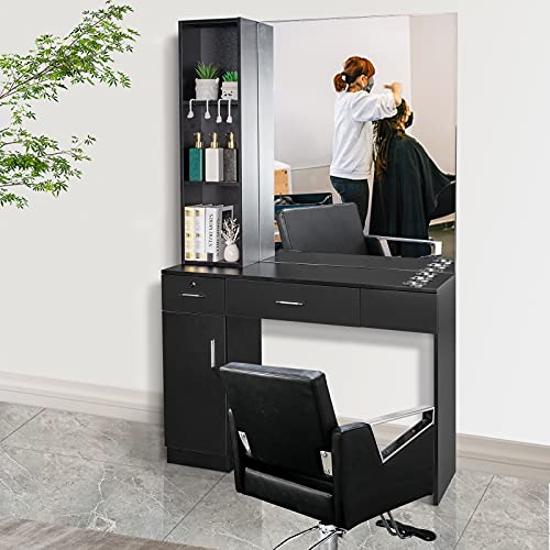 Wall Mount Hair Styling Station with Mirror, 2 Drawers, Storage Cabinet Y21969