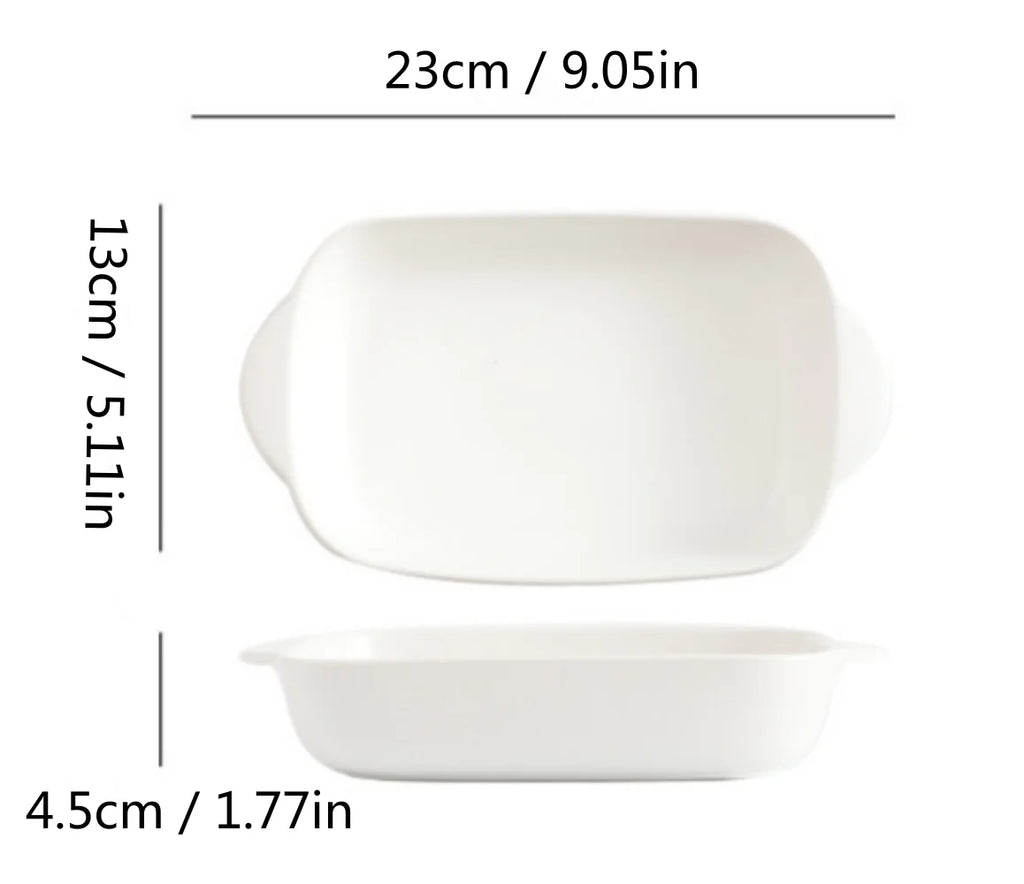 Small Ceramic Baking Dish with Handles, 9 x 5 Inches, 2-Piece Set, White M962812