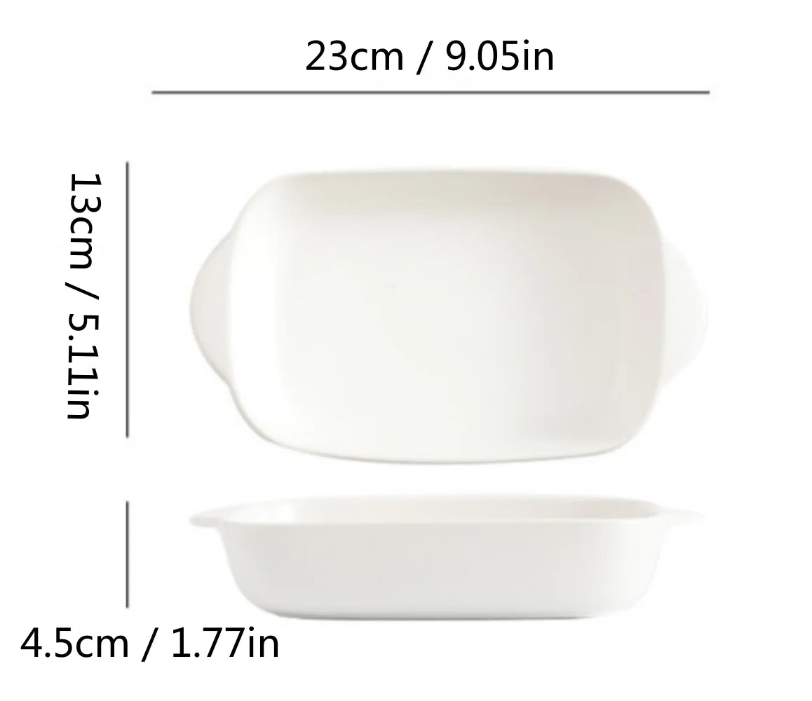 Small Ceramic Baking Dish with Handles, 9 x 5 Inches, 2-Piece Set, White M962812