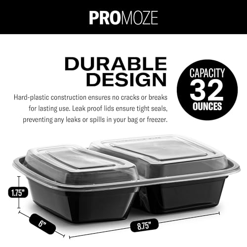 50-Pack Reusable Meal Prep Containers with Lids, 32 oz, 2 Compartment, BPA Free P405690