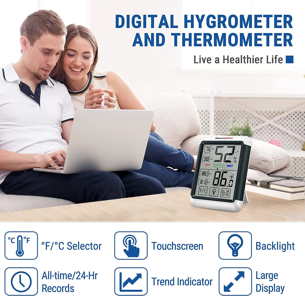 Digital Hygrometer Indoor Thermometer Humidity Gauge with Touchscreen and Backlight B307247