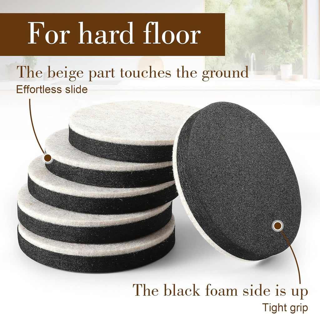 Felt Furniture Sliders for Hardwood Floors, 3.5 Inches Reusable Movers B153526