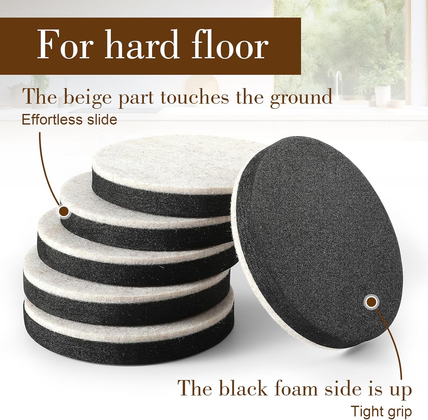 Felt Furniture Sliders for Hardwood Floors, 3.5 Inches Reusable Movers B153526