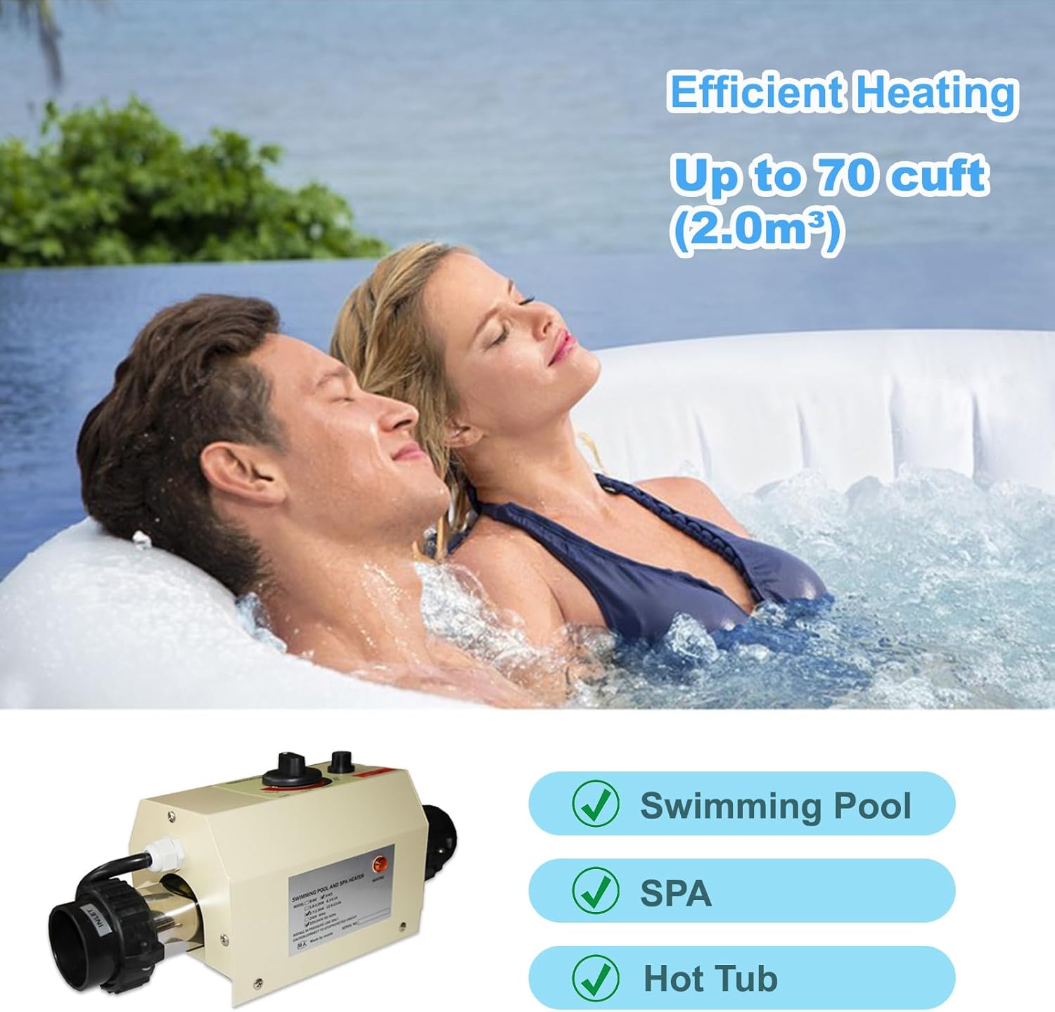 Electric Pool Heater 3KW 220V with Digital Touch Display E702019