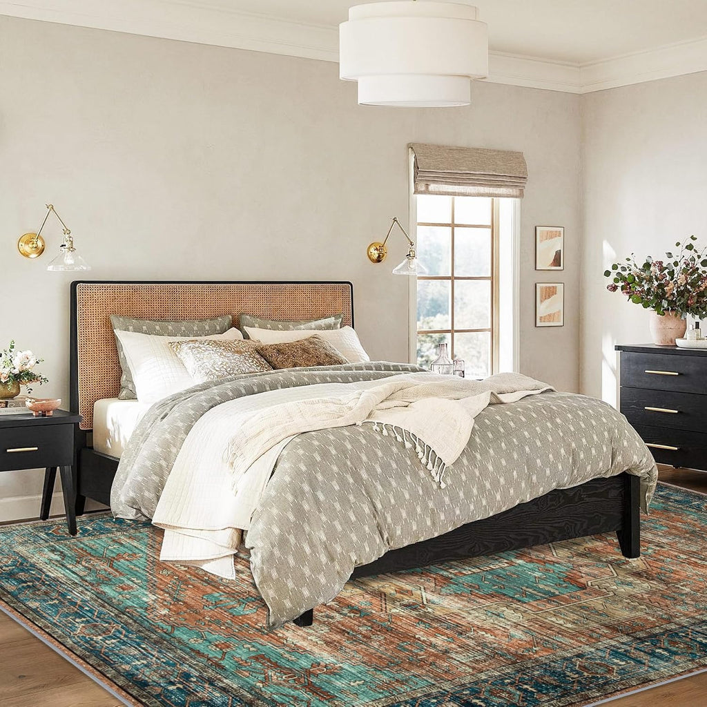 Washable Vintage Area Rug for Living Room, Non-Slip Low Pile, 8x10 N895