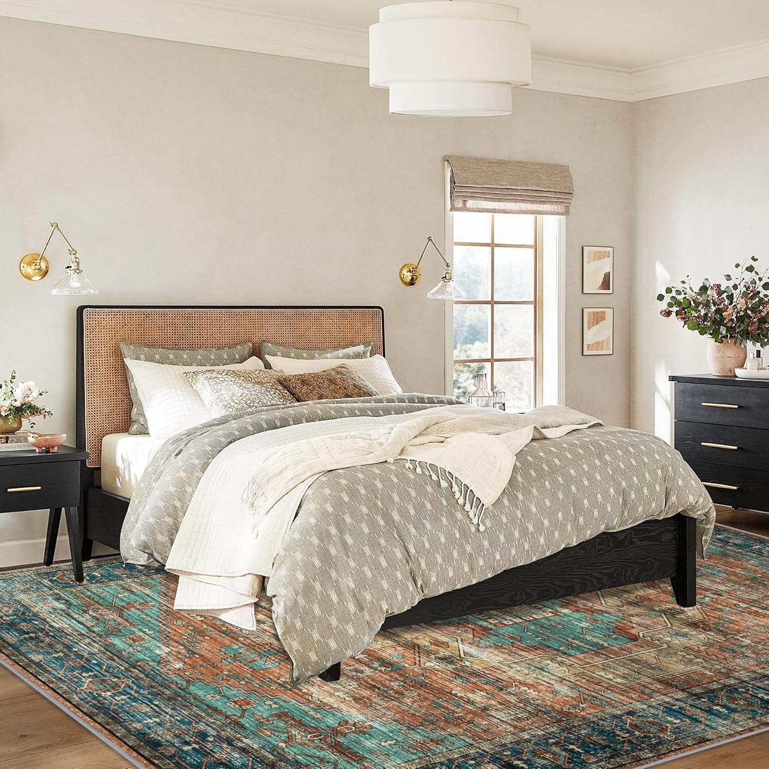 Washable Vintage Area Rug for Living Room, Non-Slip Low Pile, 8x10 N895