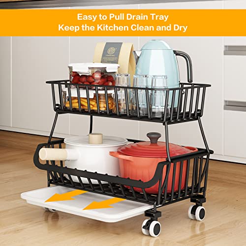 Stackable Fruit Vegetable Storage Cart with Wheels, Metal Wire Baskets V72175