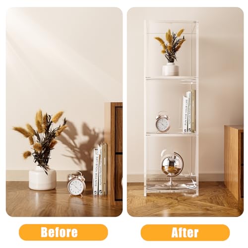 3-Tier Acrylic Bookcase, Floor Standing Clear Bookshelf for Home Office R42956