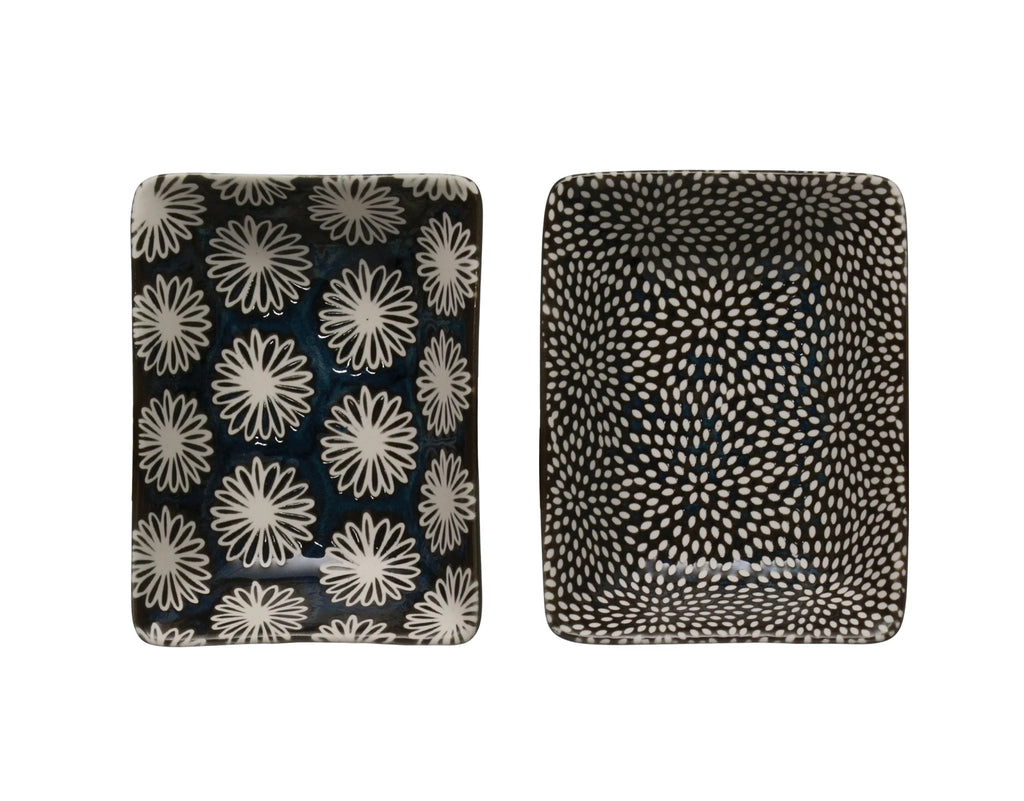 Creative Co-Op 3.75" Rectangle Stoneware Dish (Set of 2 Patterns)