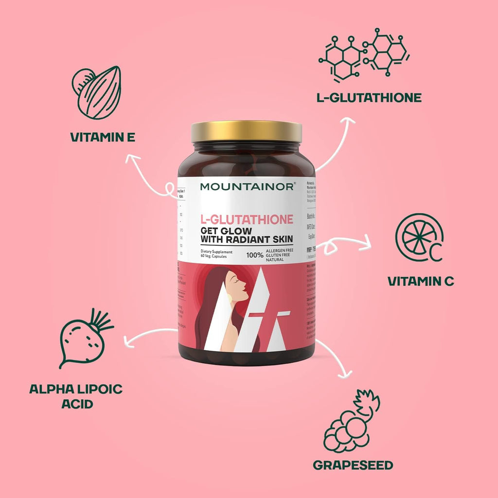 Glutathione 1000mg with Vitamin C & Biotin for Skin Brightening, 60 Veg Caps D15434