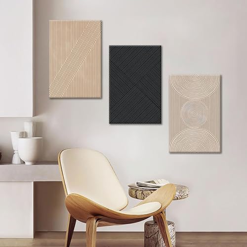 Framed Neutral Abstract Wall Art Set of 3 Modern Minimalist Canvas Poster Prints V655