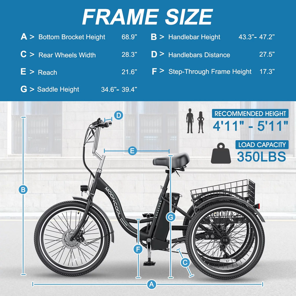 26" 350W 36V 7-Speed Electric Tricycle for Adults with Basket and LED Headlight P542381