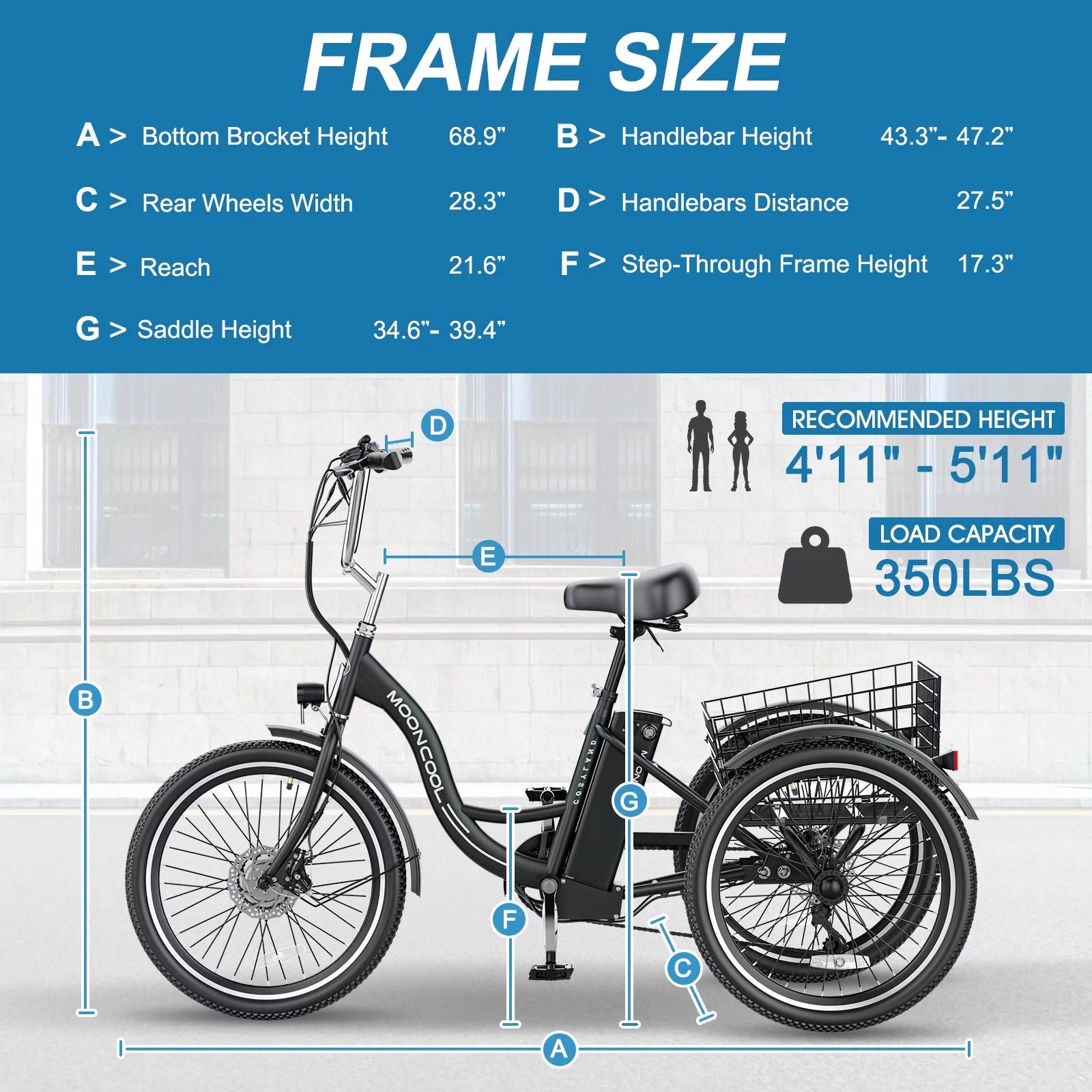 26" 350W 36V 7-Speed Electric Tricycle for Adults with Basket and LED Headlight P542381