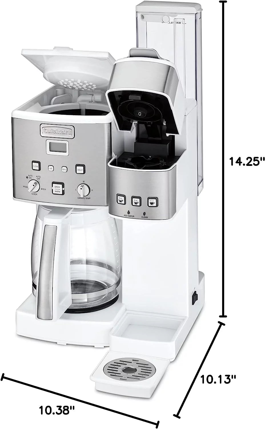 12-Cup Coffeemaker and Single-Serve Brewer, White Stainless Steel T316
