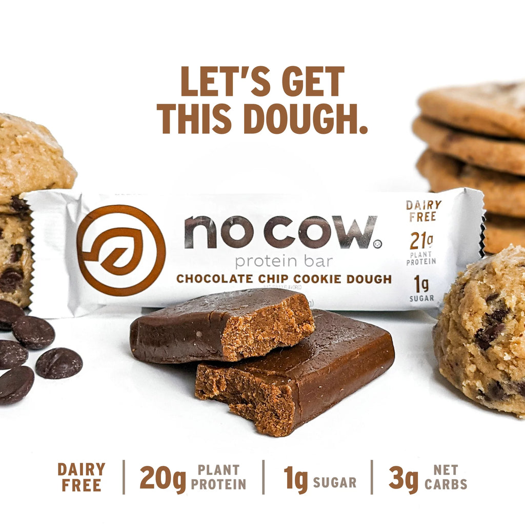Vegan Protein Bars, Chocolate Chip Cookie Dough, 12 Count Y1606