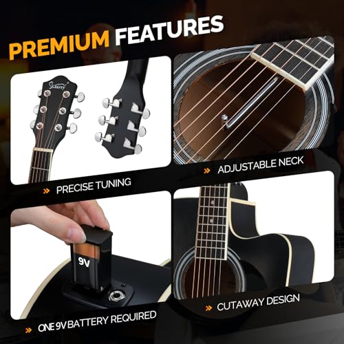 Acoustic Electric Guitar Beginner Kit with Cutaway and Inbuilt Tuner I343