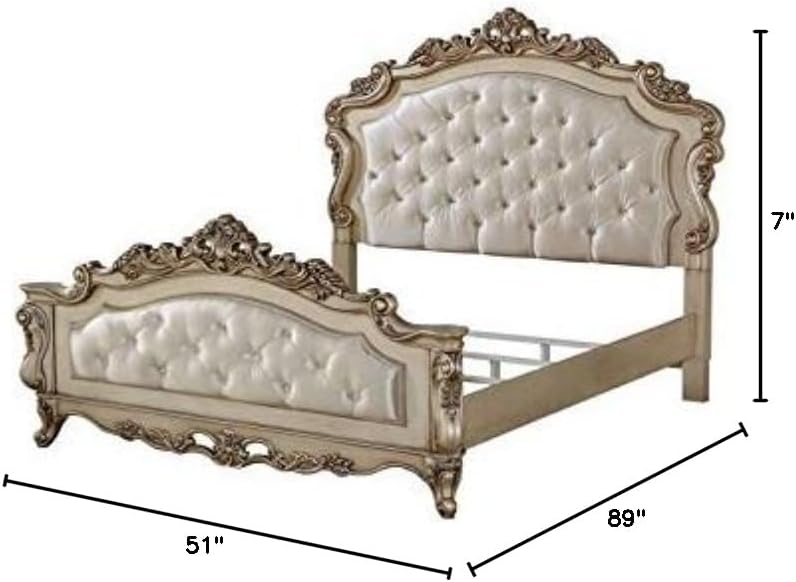 Tufted Eastern King Panel Bed in Cream Fabric and Golden Ivory M164