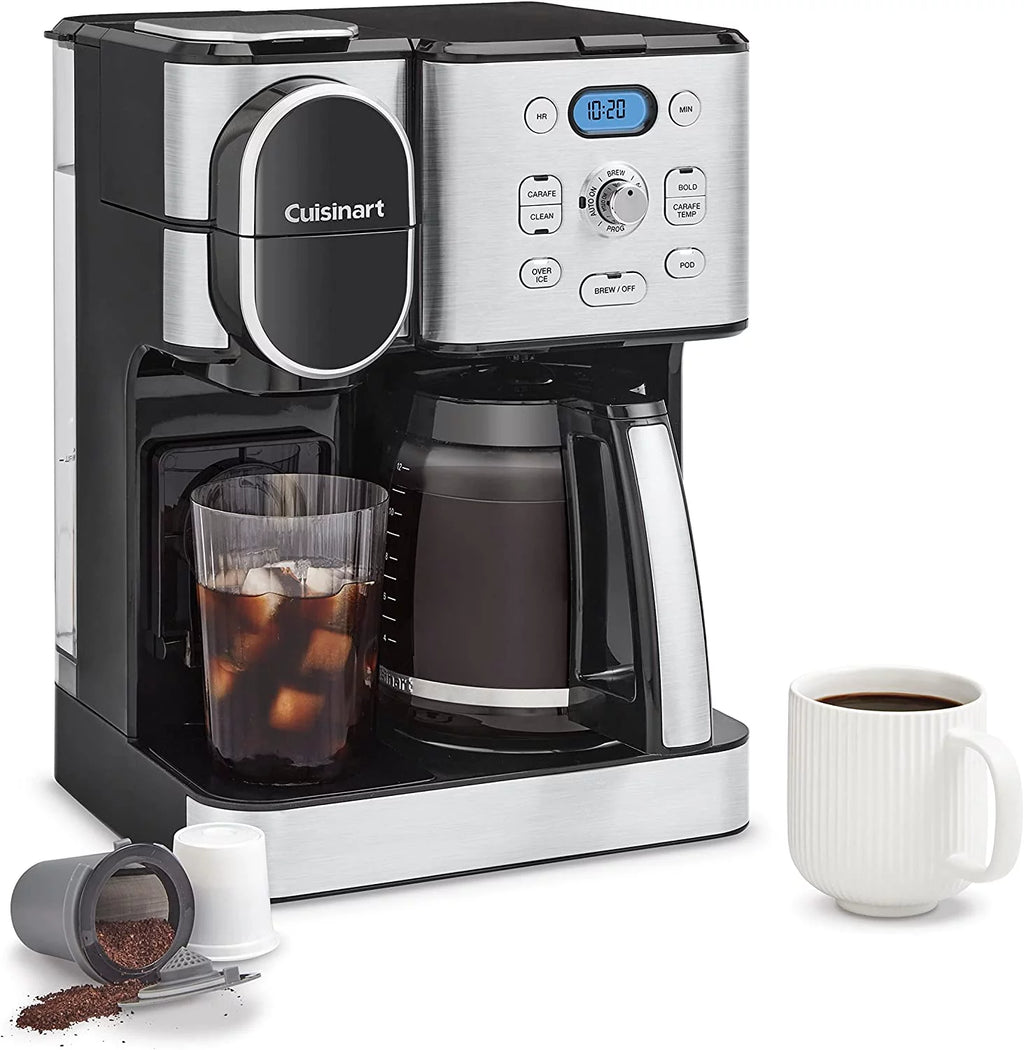 12-Cup Coffeemaker and Single-Serve Brewer, White Stainless Steel T316