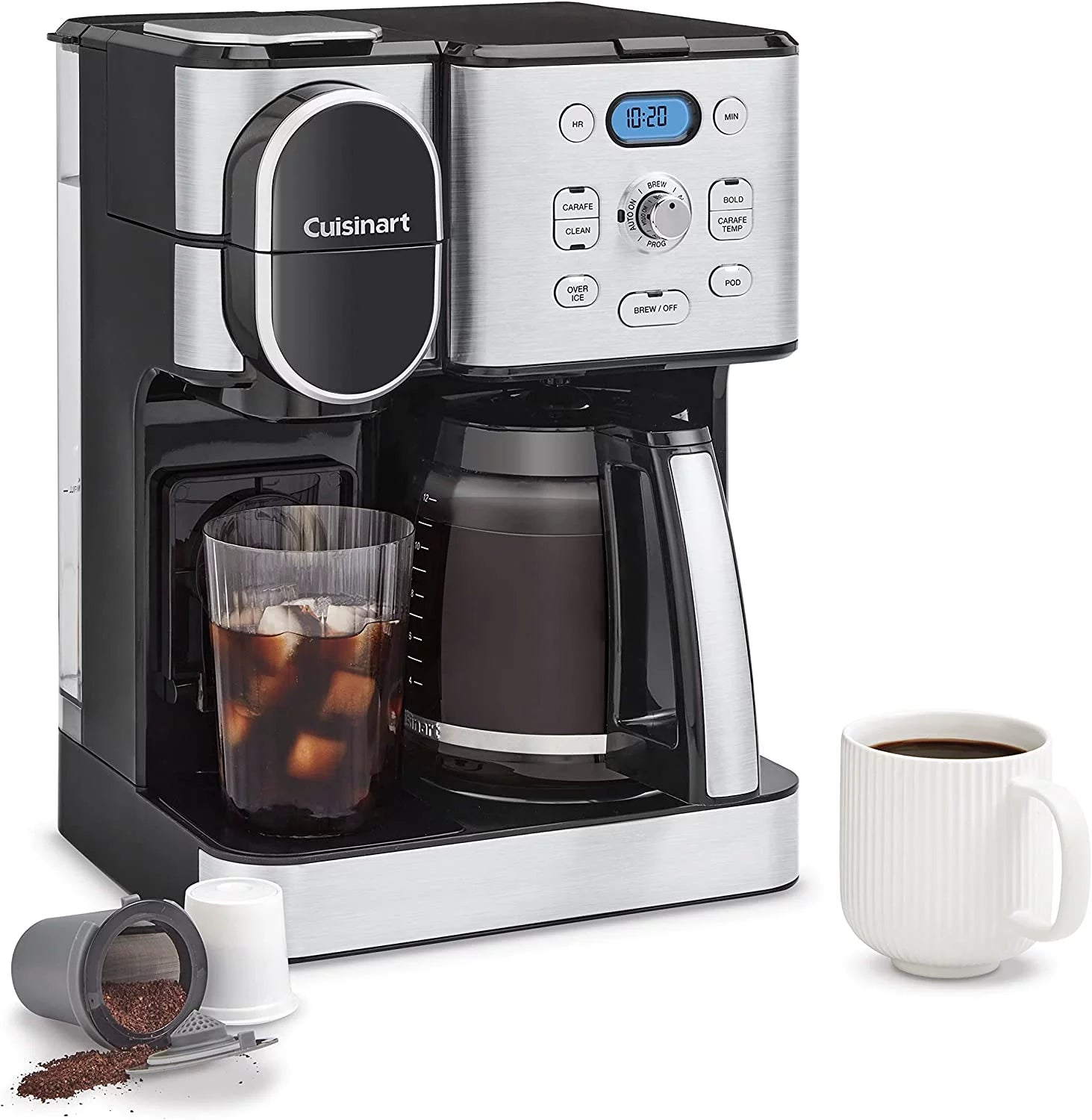 12-Cup Coffeemaker and Single-Serve Brewer, White Stainless Steel T316