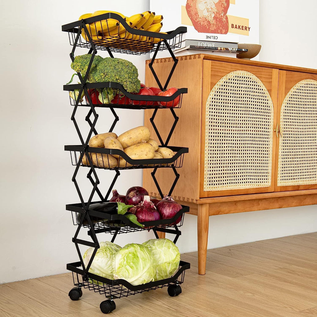 5 Tier Foldable Rolling Storage Cart for Vegetable and Fruit S651