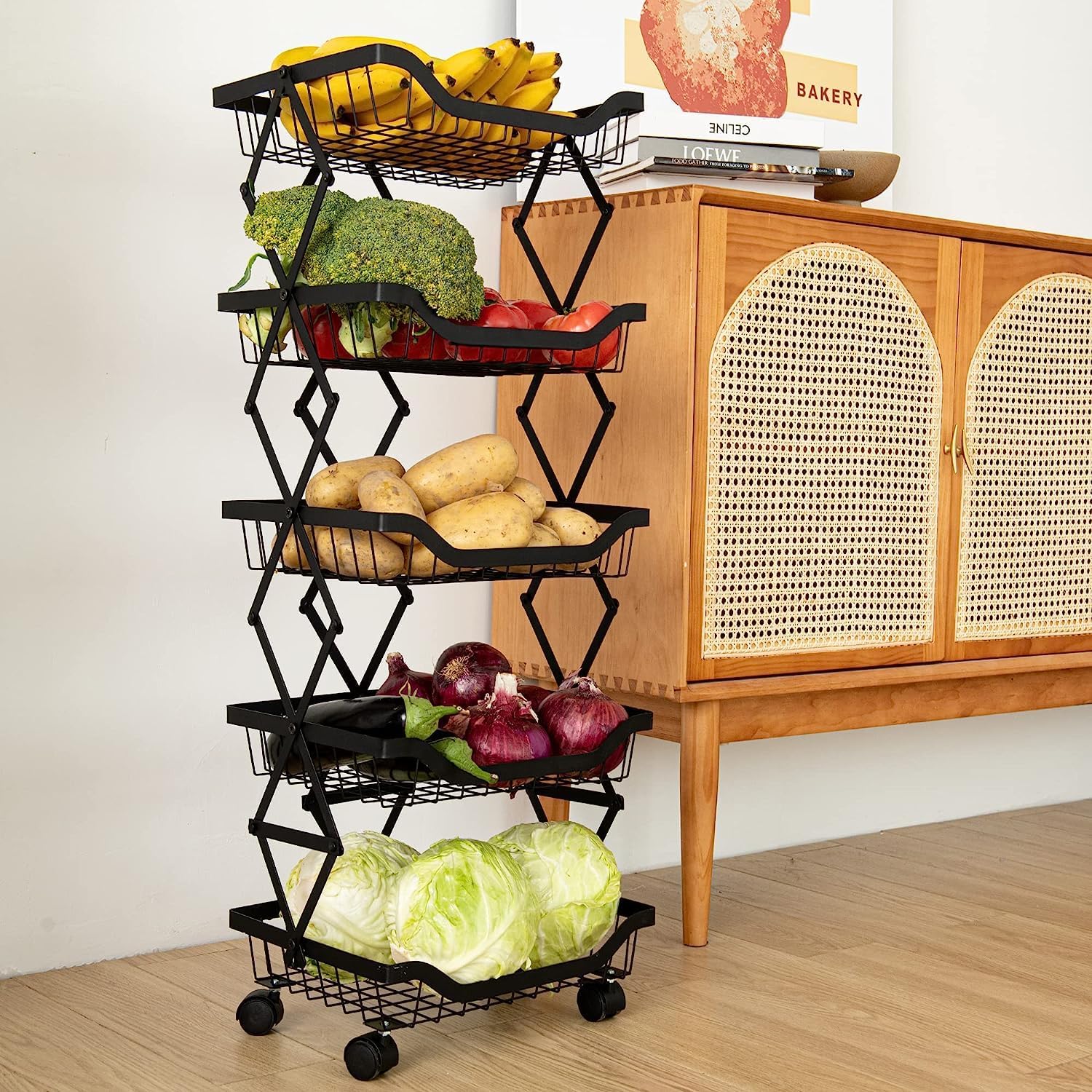 5 Tier Foldable Rolling Storage Cart for Vegetable and Fruit S651