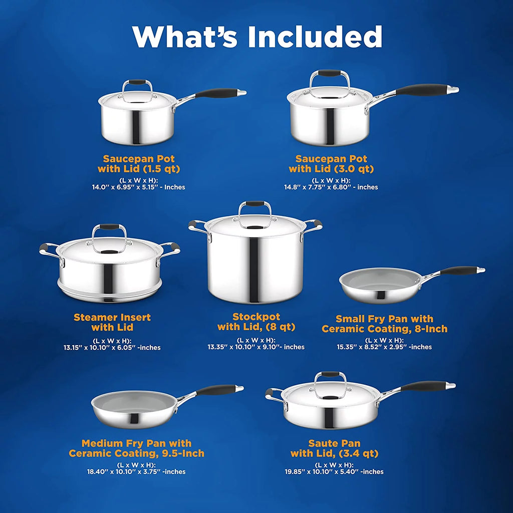 16-Piece Pots & Pans Set with Ceramic Non-Stick Coating and Nylon Utensils B559239