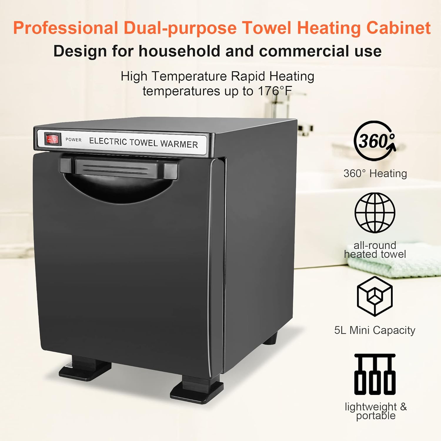 Mini Hot Towel Warmer 5L Heating Cabinet for Spa, Bathroom, Salon H763627