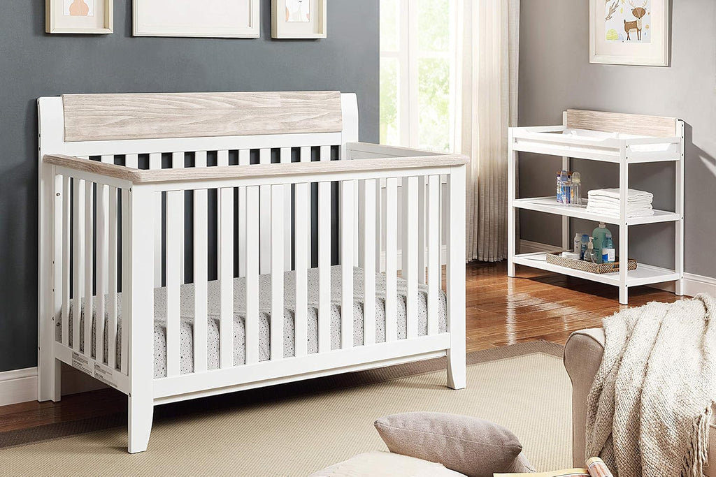 4 in 1 Convertible Crib, White and Wire Brushed Wood V2044