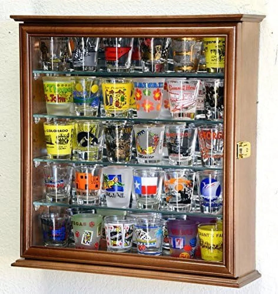 Adjustable Shelves Shot Glass Display Cabinet with Mirror Back I8374