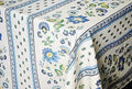 Le Cluny French Provence Tablecloth, 52" x 72" Rectangular, Coated Cotton Easy Care, Fayence Cream Blue