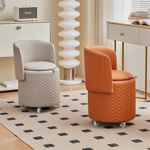 Vanity Stool with Back, Rolling Ottoman with Wheels, Round Storage Seat H231850