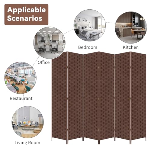 6 Panel Folding Room Divider, 71" High, Bamboo Mesh Woven Design I32052