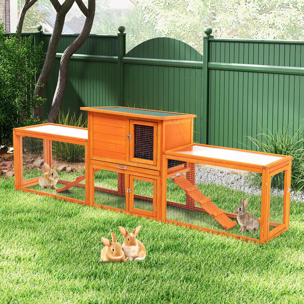 Extra Large Wooden Rabbit Hutch with No-Leak Tray and Waterproof Roof B7276