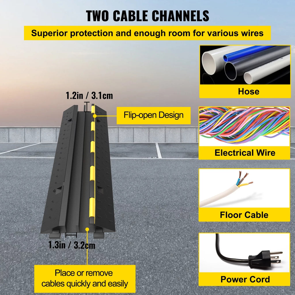 Cable Protector Ramp, 4 Pack 2 Channel, Rubber Speed Bump, 11000 LBS Load Capacity Q949312