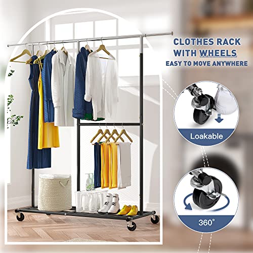 Heavy Duty Rolling Clothes Rack with Wheels, Collapsible Metal Garment Rack K572