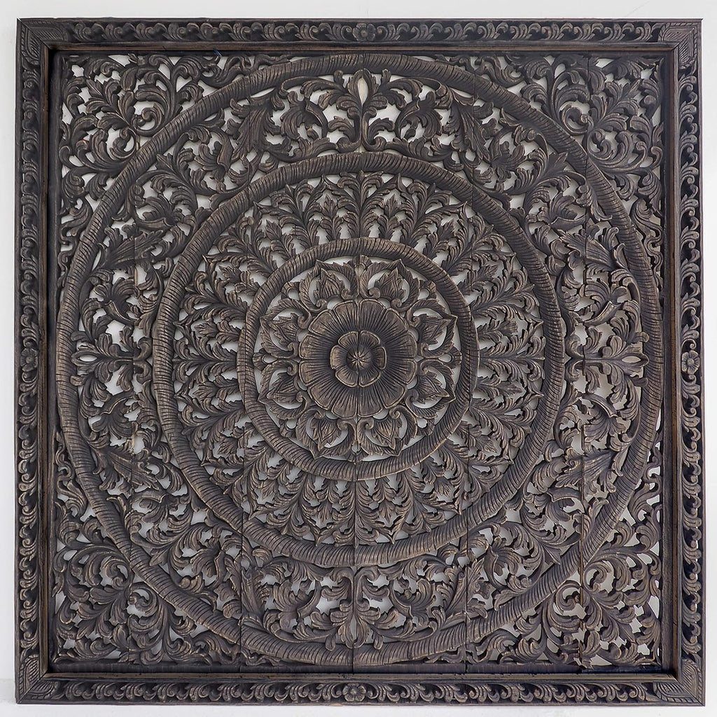 Wood Carved Headboard Wall Panel 72 Inches N9450