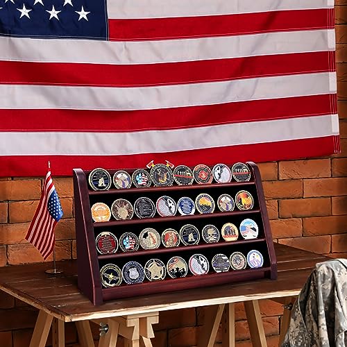 Military Coin Display Case, 5 Row Wooden Holder Rack, Holds 50 Coins, Wall or Desk Mount B693942