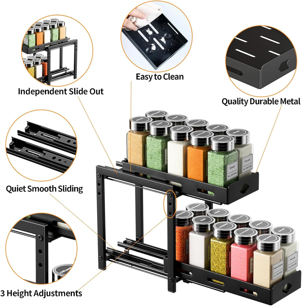 Spice Rack Organizer for Cabinet, 2-Tier Slide Out, Black X819264