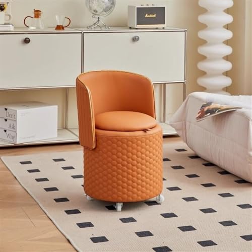 Vanity Stool with Back, Rolling Ottoman with Wheels, Round Storage Seat H231850