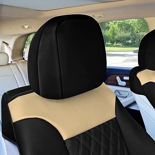 Faux Leather Car Seat Covers Front Set for Low Back Seats with Removable Headrest X384