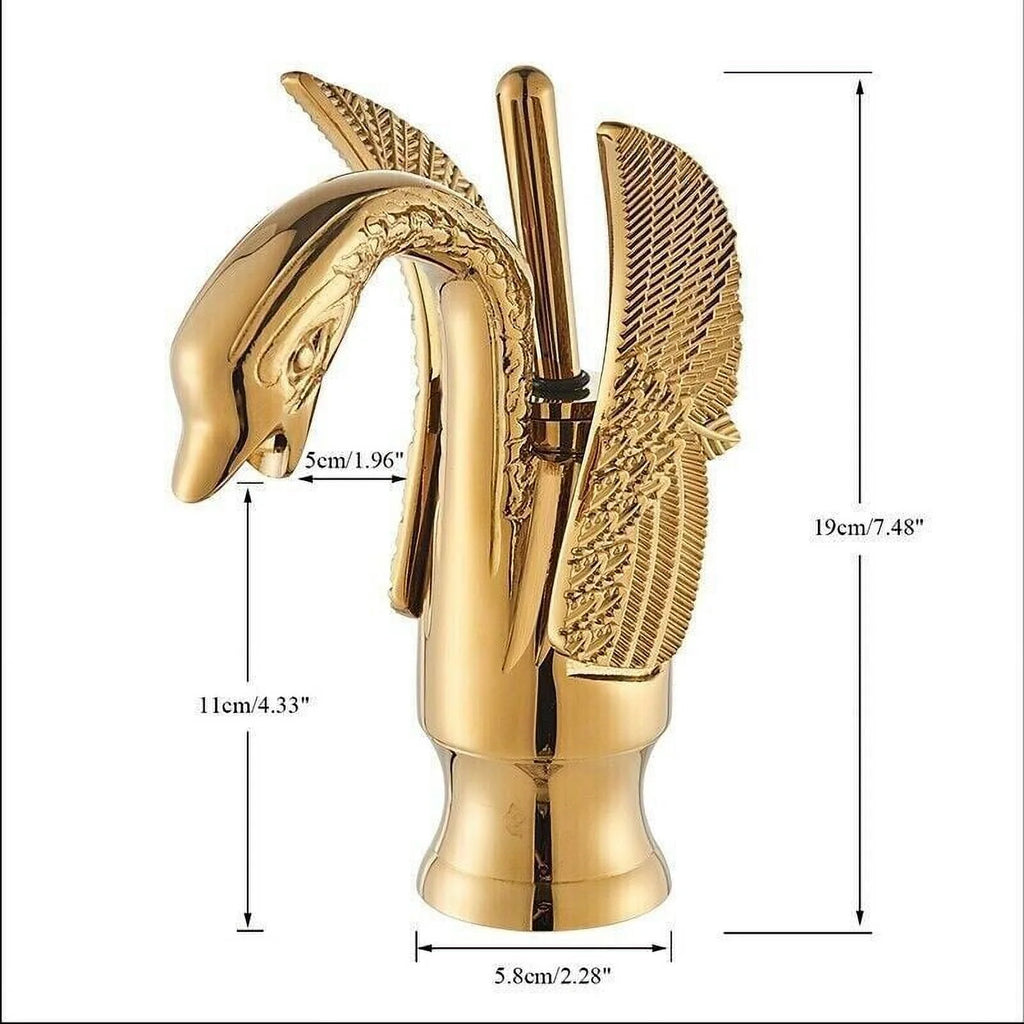 Swan Faucet Bathroom Sink Faucet Polished Gold Single Handle One Hole Basin Tap W86189