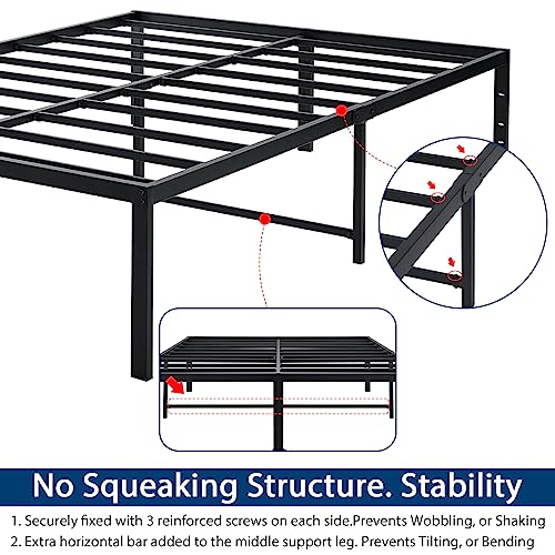 California King Bed Frame 18 Inch Tall with Storage, Heavy Duty Steel Slats, No Box Spring Needed, Black D511621