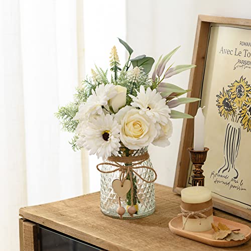Artificial Flowers with Vase, Faux Silk Arrangement for Table Decor B871319