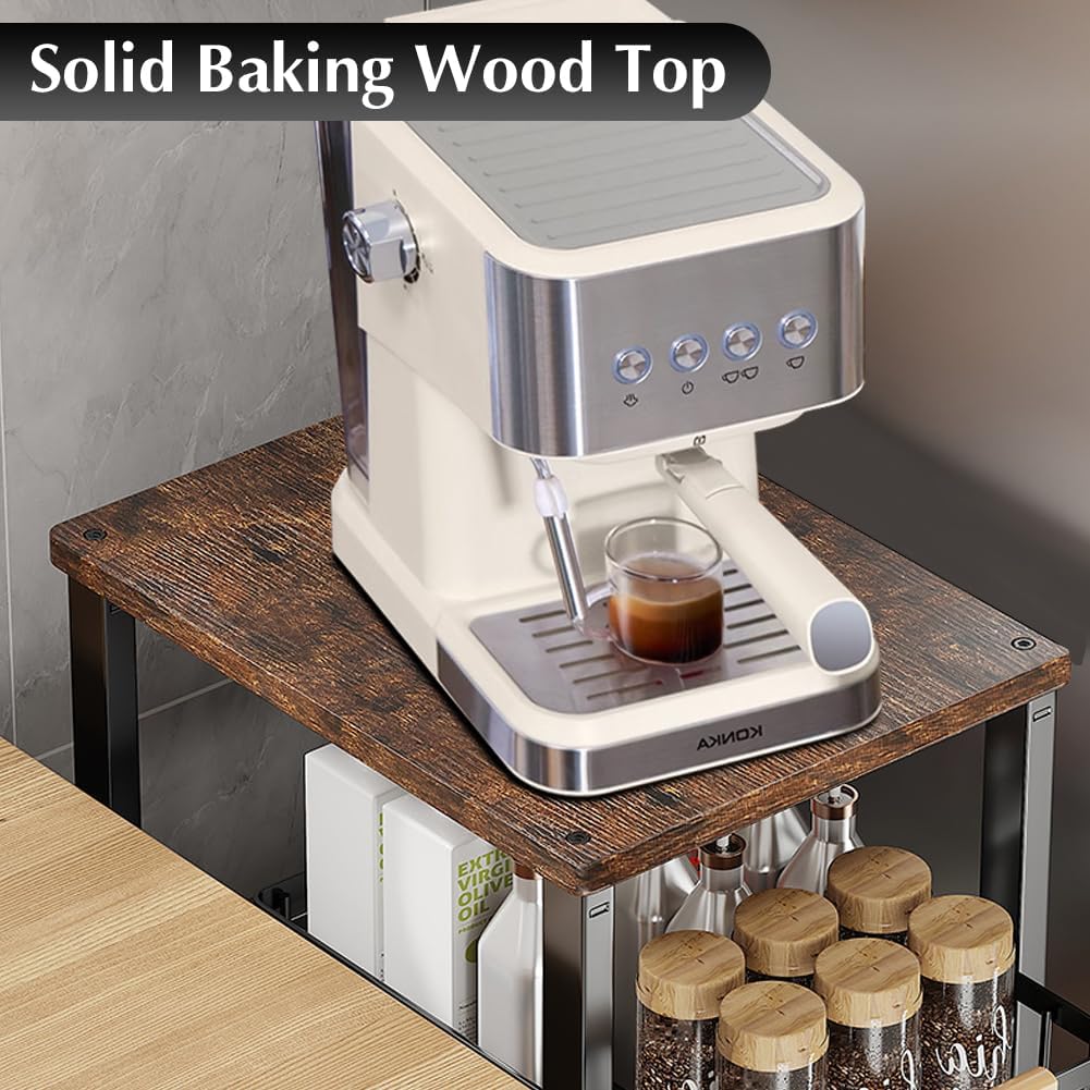 5 Tier Pull-Out Wire Storage Basket with Wood Top and Wheels for Kitchen N460