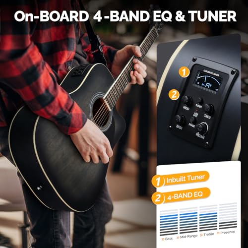 Acoustic Electric Guitar Beginner Kit with Cutaway and Inbuilt Tuner I343