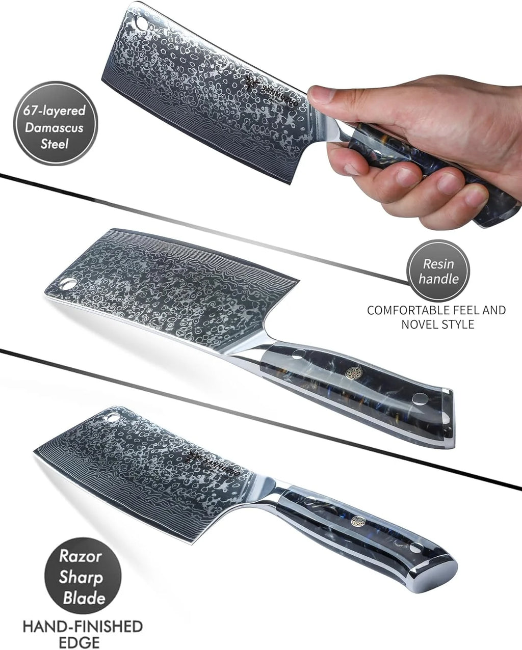 7 inch Damascus Steel Cleaver Knife with Resin Handle T4998
