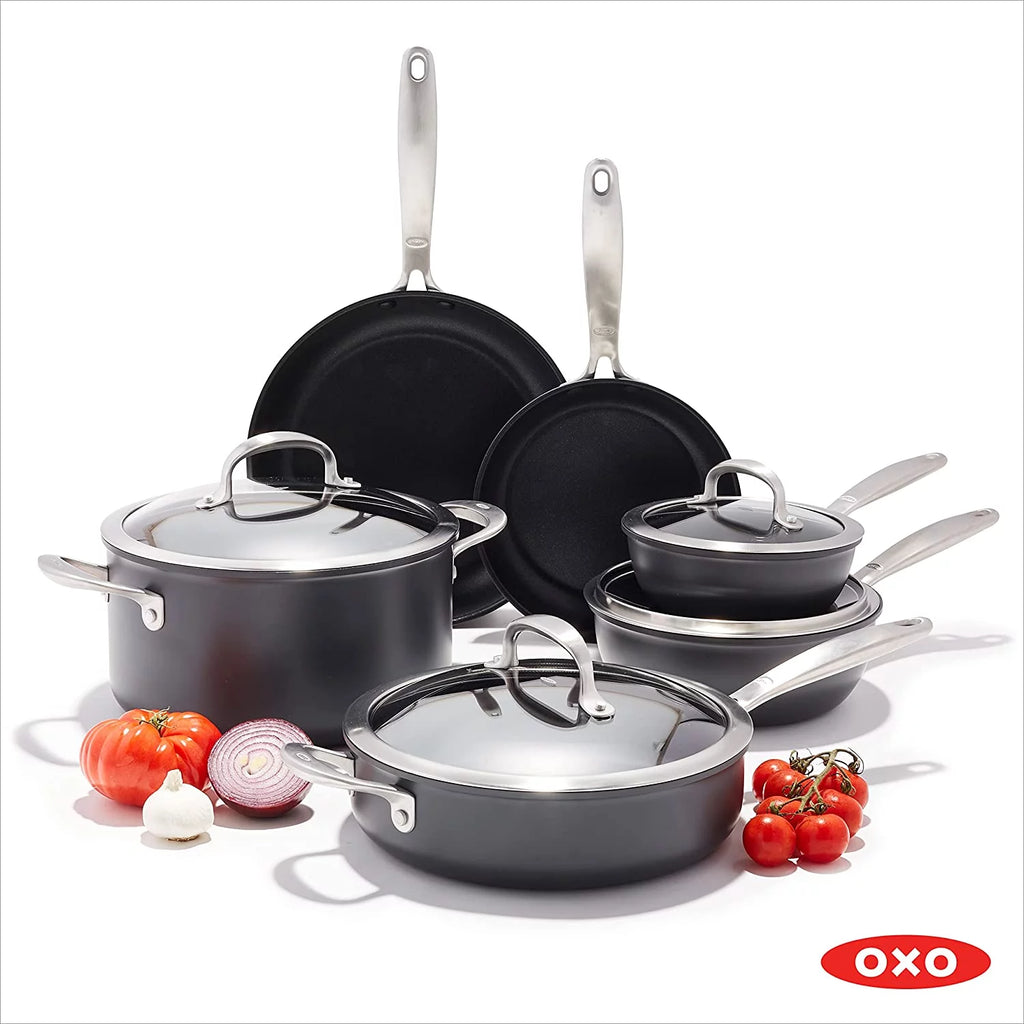 10 Piece Cookware Pots and Pans Set, Nonstick Coating, Stainless Steel Handle T740